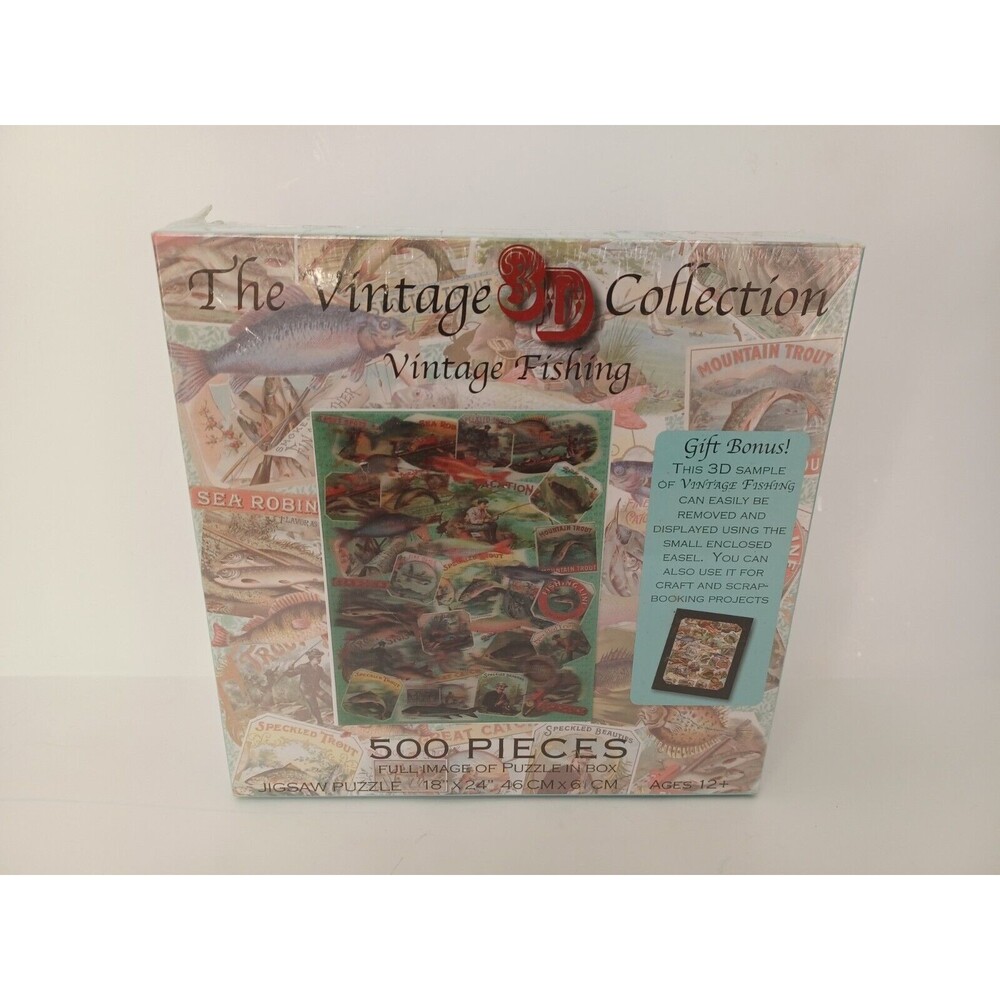NEW SEALED The Vintage 3D Collection "Vintage Fishing” Puzzle 500 Pieces 2009